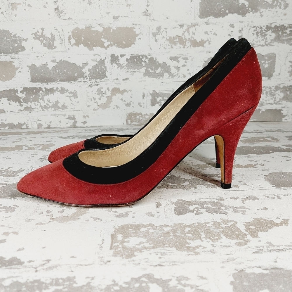 Ron White Red Black Suede Slip On Business Casual Heels K982